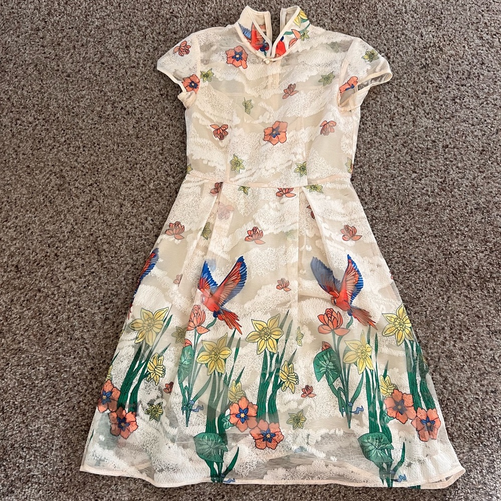 Unique Vintage Cream Dress with Multicolor Accents